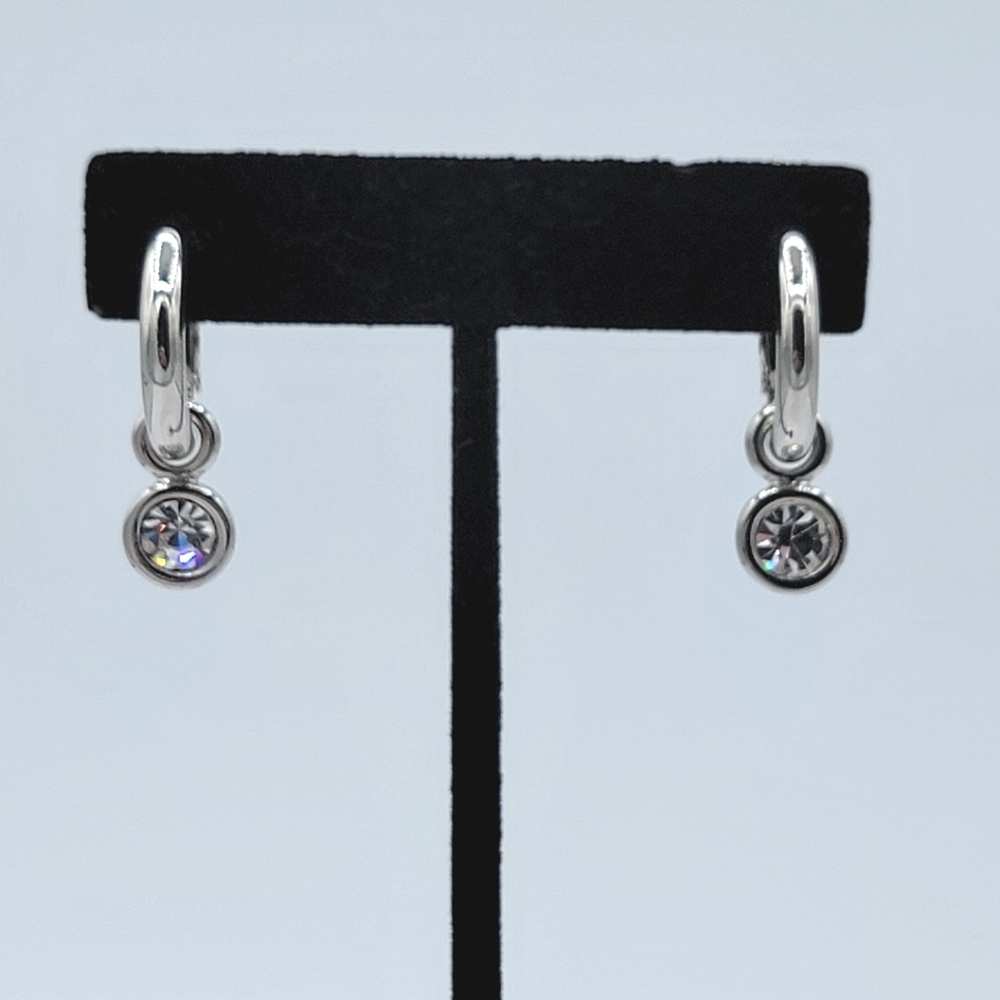 Trifari Elegant Silvertone Hoop Earrings with Crystal Accents #3068